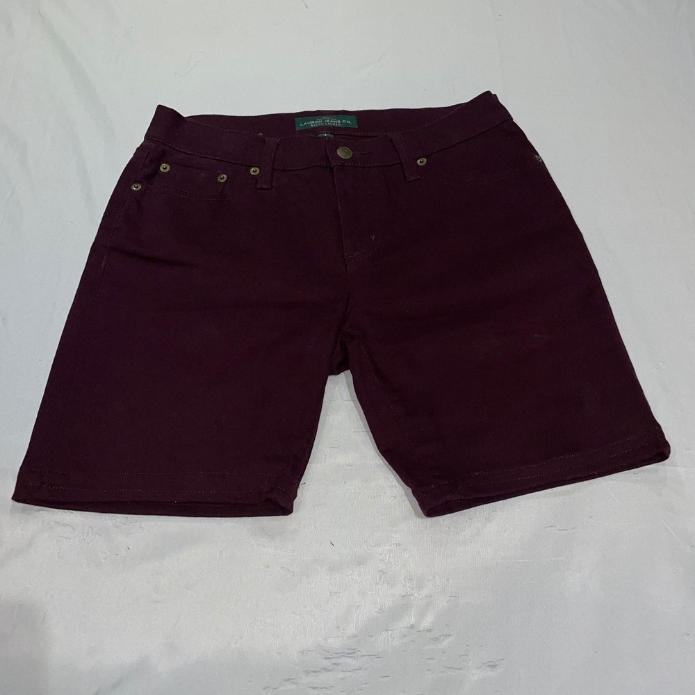 Ralph Lauren LRL Women Burgundy Maroon Cotton Blend Stretch Denim Shorts Size 4